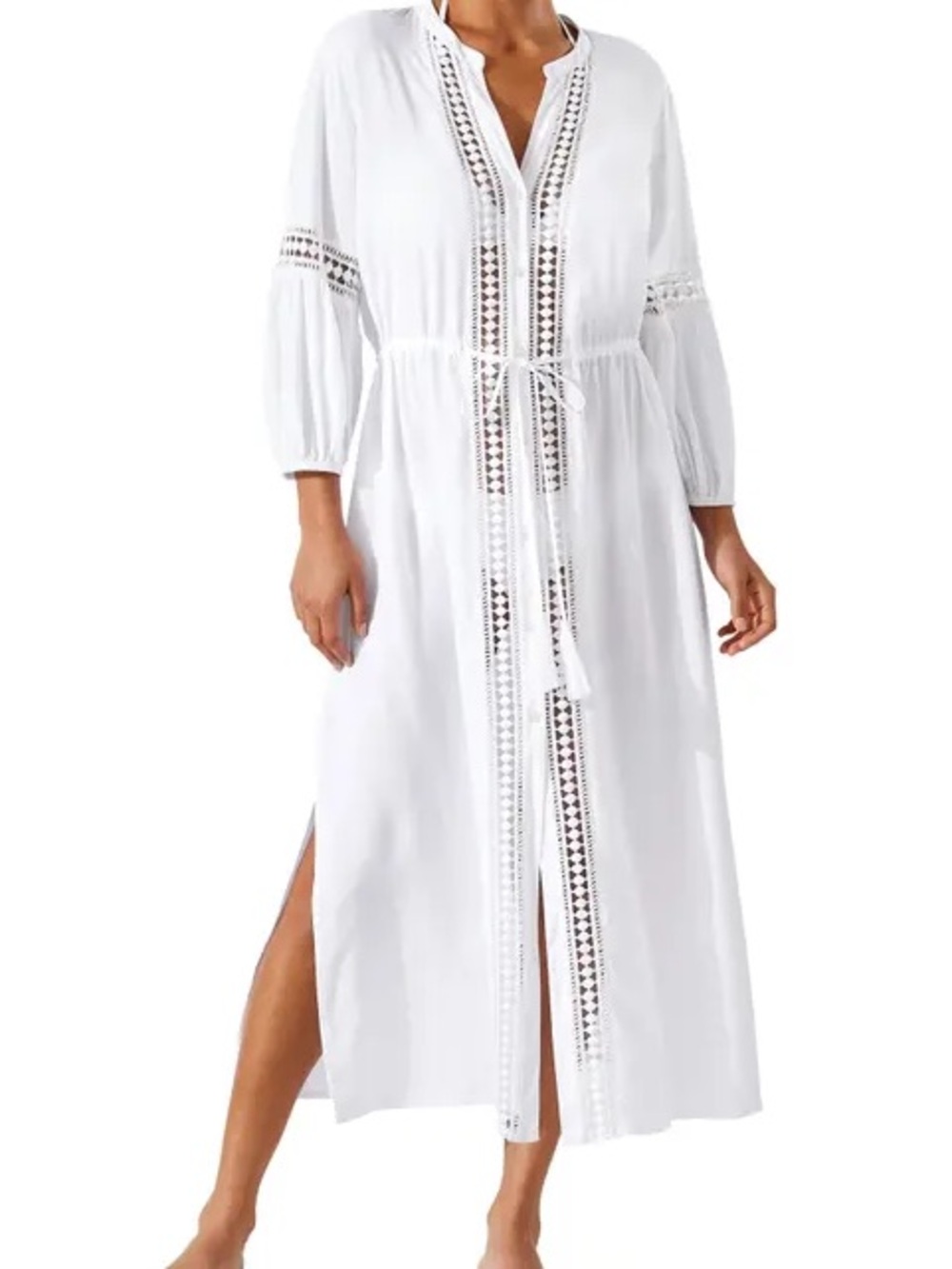 Tommy Bahama White Crochet-Trim Long Swim Coverup - Picture 1 of 4